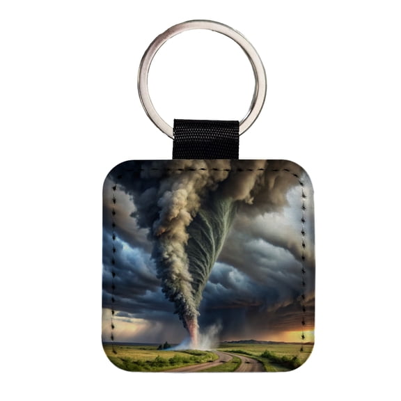 Dark and Scary Tornado Twister Faux Leather Square Keychain