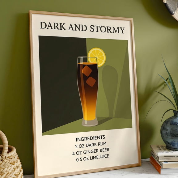 Dark and Stormy Cocktail Ingredients Bar Home Pub Decor, Stretched Canvas Size 16x24
