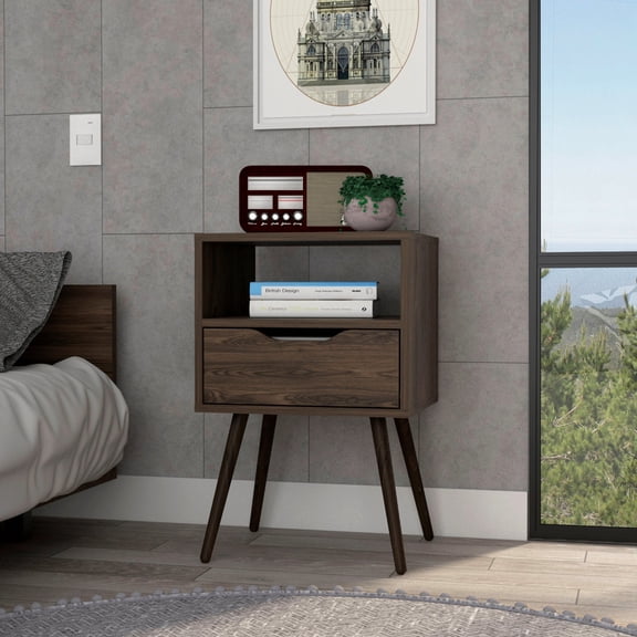 Dark brown bedside stand / In beach houses / Fits the style