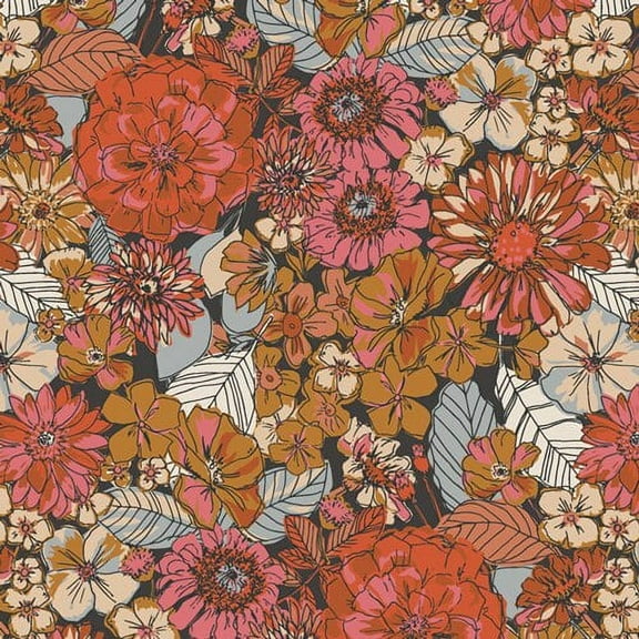Dark earth tone floral fabric - Fleuron Haven Kismet AGF cotton Sold by the Quarter Yard