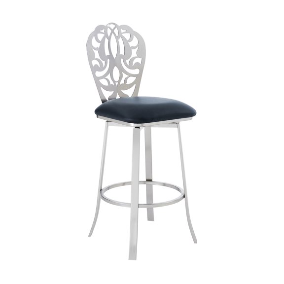 Dark gray faux leather, round footrest / Stable seating for kitchen use