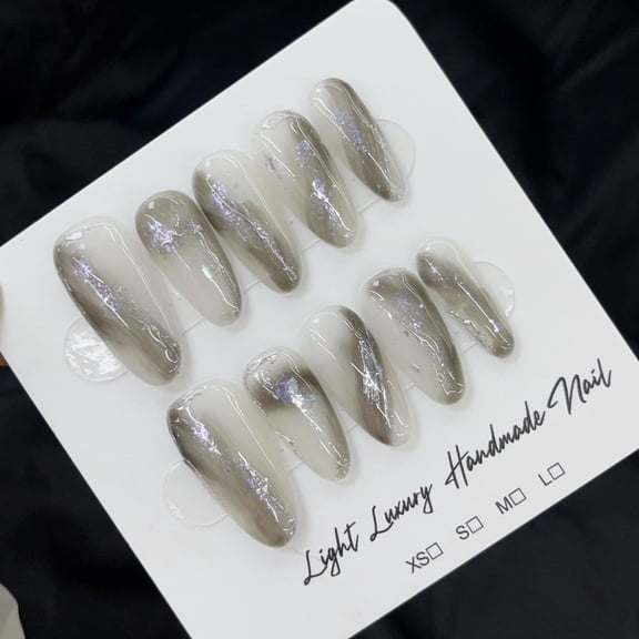 Dark gray smudge Aurora dream hand-worn nail piece light luxury pure handmade high quality control nail