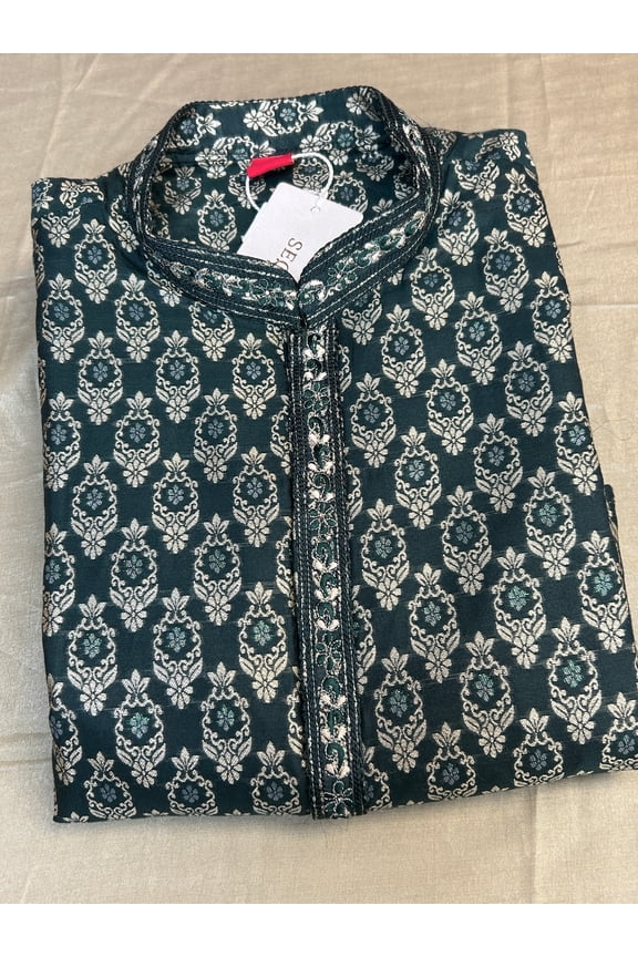 Dark green brocade kurta pajama