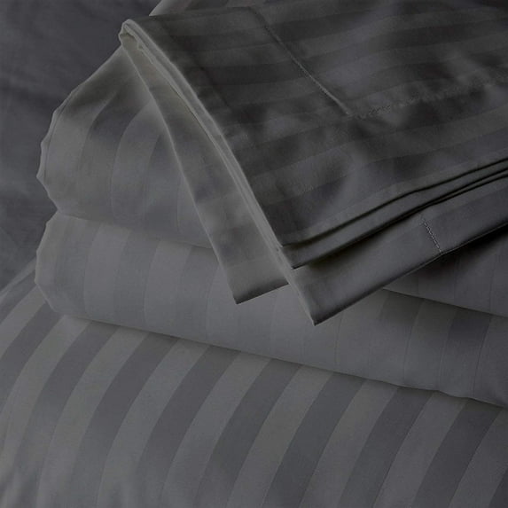 Dark grey Stripe Queen (60"x 74") Size Sleeper Sofa Bed Sheet Set - Luxury 100% Egyptian Cotton - 800 Thread Count - Fits Mattresses Up to 8" Inches Deep Pocket