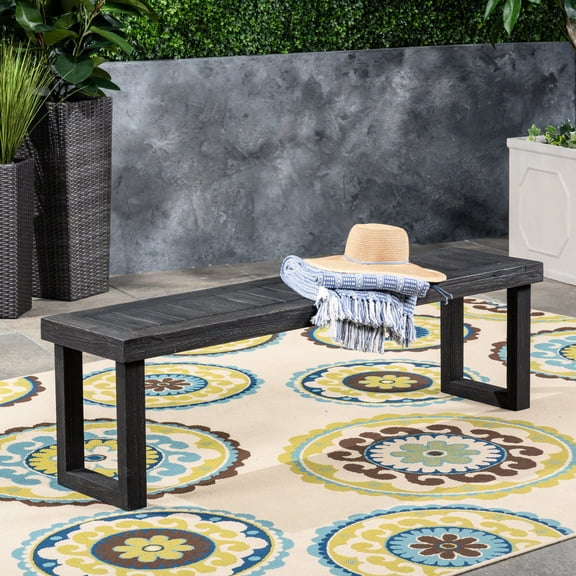 Dark grey bench for backyard use / Withstands mild weather