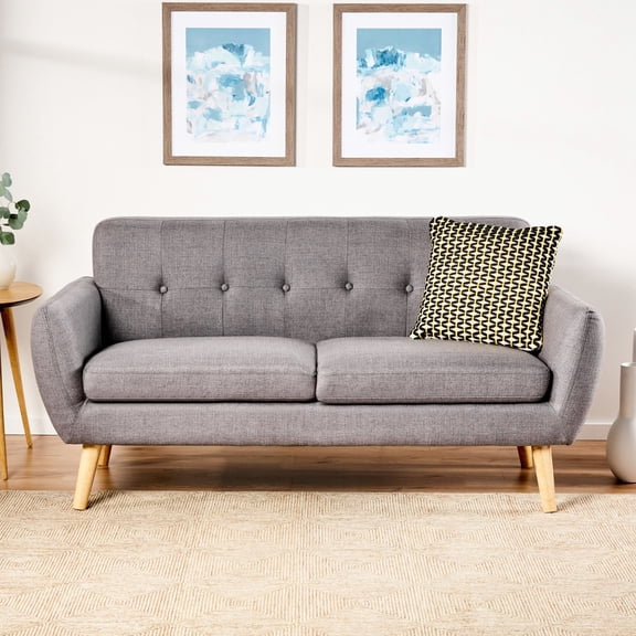 Dark grey color - Button - tufted backrest with waffle stitch - In various home settings - Gives a refined look
