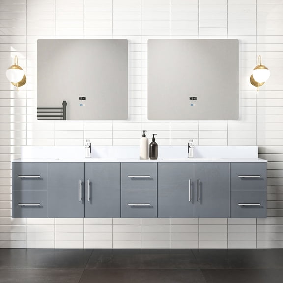 Dark grey double bath vanity, 22 in. deep | Suitable for master bathrooms with chrome single - hole faucet | Have a durable vanity with scratch - resistant surface