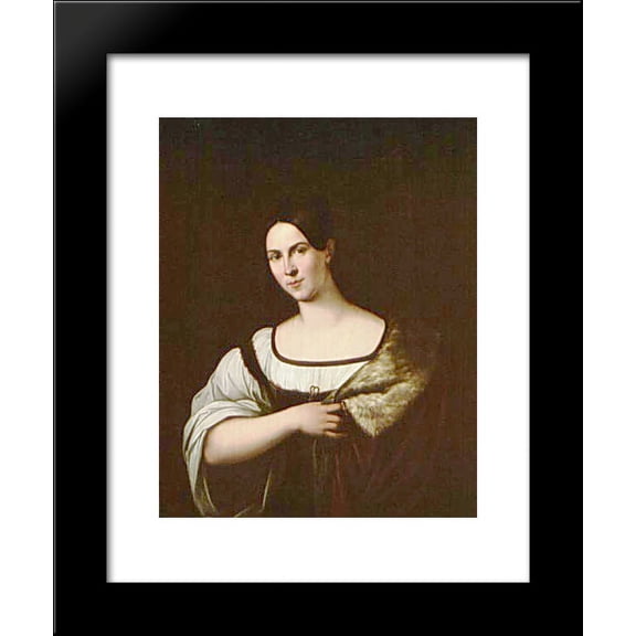 Dark-haired beautiful woman in an ermine mantle 20x24 Framed Art Print by Orest Kiprensky