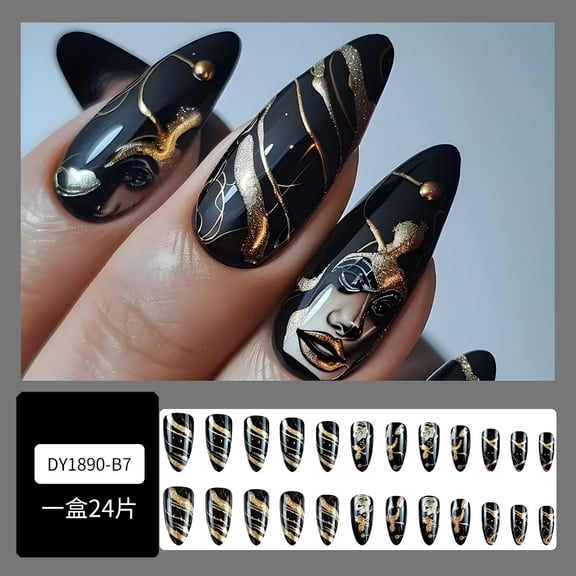 Dark mask nail art piece, simple glitter nail patch, advanced sense, hot-selling water drop type wearing nail in Europe and America