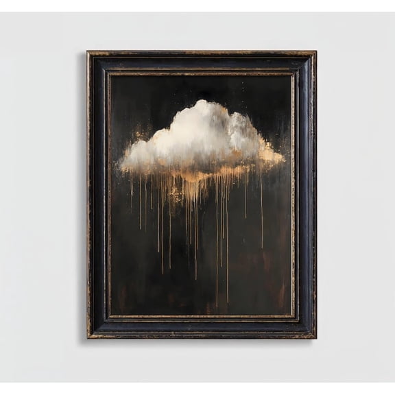 Dark moody rain cloud Poster black gold artwork stormy minimalist academia art room wall Poster, Unframed Poster Size 8x12