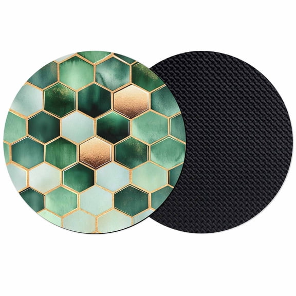 Dark&nbsp;Green Marble Coasters for Drinks,Absorbent Non Slip Rubber Drink Coasters Set of 2 for Cup,Table,Bar,Home Decor, Gold Hexagon Geometric Modern Pattern