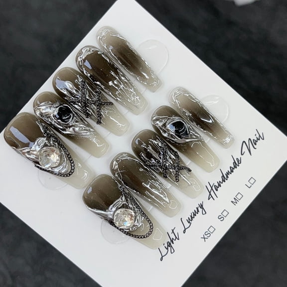 Dark wind gem shape lengthened hand-worn nail piece light luxury pure handmade high quality control nail