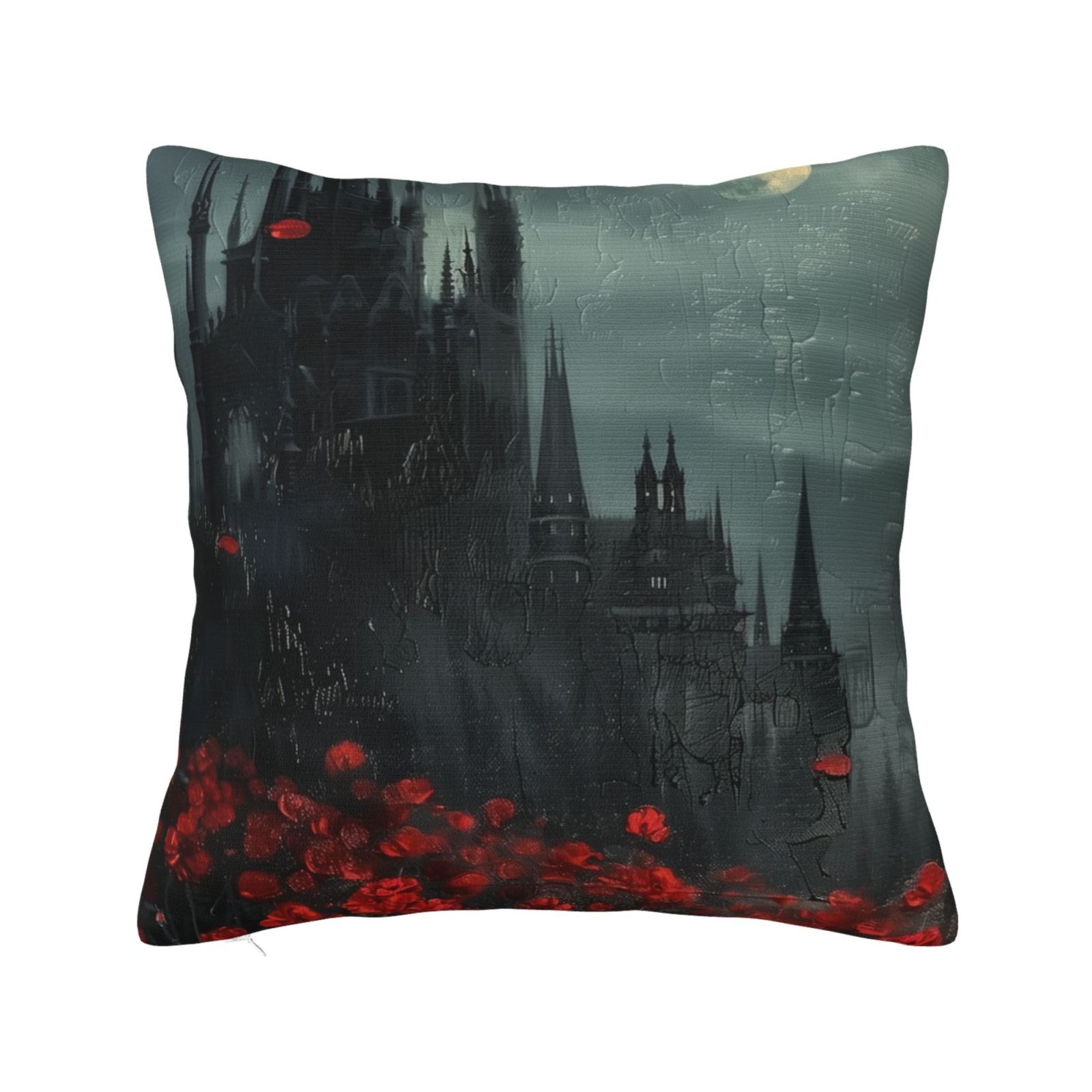 Dark with Red Flowers and Full Pillow cover square decorative