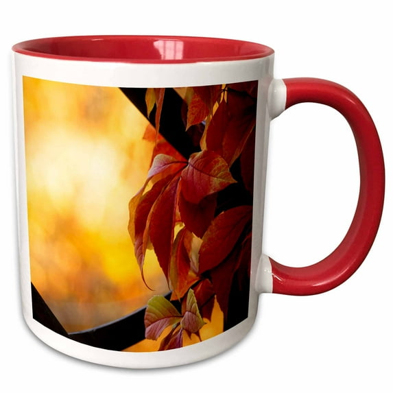 Dark wooden trellis, orange vine creeper, yellow smooth background 11oz Two-Tone Red Mug mug-300814-5