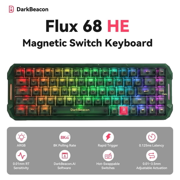DarkBeacon 65% Gaming Keyboard, Backlit Mechanical Keyboard, Hall Effect Magnetic Switch, Ultra-Compact 68 Keys Mini Keyboard for PC Gamer, Green
