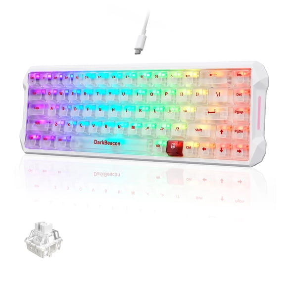 DarkBeacon 65% Gaming Keyboard, Backlit Mechanical Keyboard, Hall Effect Magnetic Switch, Ultra-Compact 68 Keys Mini Keyboard for PC Gamer, White