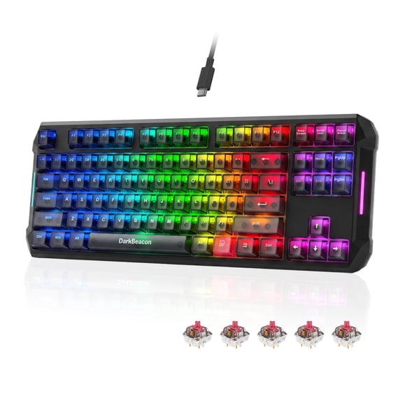 DarkBeacon 75% Wired RGB Gaming Keyboard, Blade 87 Keys Compact Mechanical Keyboard Hot-Swap Socket, Red Linear Switch, Silent Keystrokes, Black
