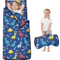 thumbnail image 1 of DarkBlue Cartoon Dinosaurs Bones Pattern Teens Toddler Nap Mat with Pillow, Sleeping Mat Bag for Preschool Daycare 59"x22", 1 of 6