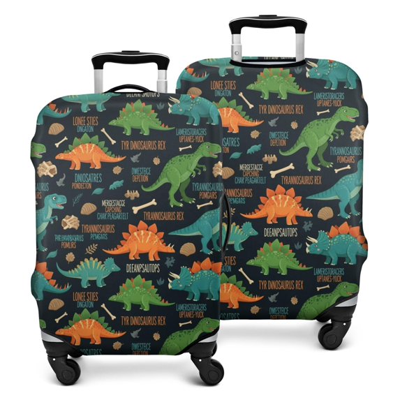 DarkBlue Cartoon Dinosaurs Names Pattern Luggage Cover Fashion Suitcase Cover Baggage Covers Fit 25-28 Inch Luggage (Go Travel)