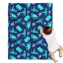 DarkBlue Cartoon Dinosaurs Palms Pattern Blanket,Comfortable Soft Flannel Throw Blanket,All Season,Warm Lightweight Blankets for Sofa Bed Couch Living Room Chair,30"x40"