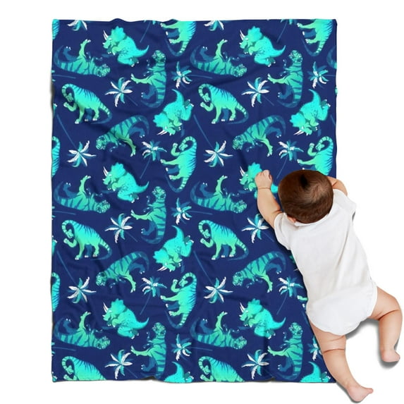 DarkBlue Cartoon Dinosaurs Palms Pattern Blanket,Comfortable Soft Flannel Throw Blanket,All Season,Warm Lightweight Blankets for Sofa Bed Couch Living Room Chair,30"x40"