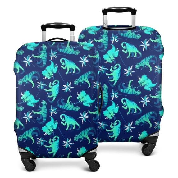 DarkBlue Cartoon Dinosaurs Palms Pattern Luggage Cover Fashion Suitcase Cover Baggage Covers Fit 25-28 Inch Luggage (Go Travel)