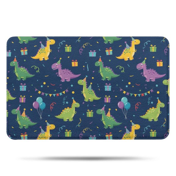 DarkBlue Cartoon Dinosaurs PartyElements Pattern Bathroom Rugs Mat,Non Slip Microfiber Bathroom Rug,Rubber Backing,Soft Bathroom Mats for Bathroom Floor,Tub and Shower,17x27in(43x68cm)