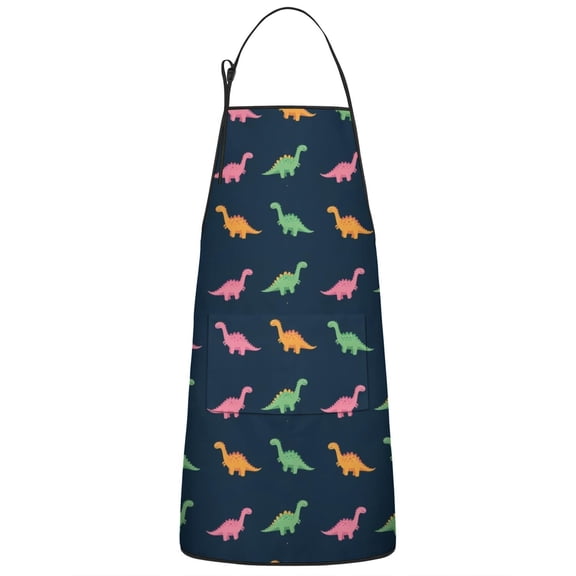 DarkBlue Cartoon Dinosaurs Pattern Apron-Garden Aprons for Women with Pockets-Cotton Linen Waterproof Kitchen Cooking Gardening Aprons Adjustable for Kitchen,Cooking,BBQ and Salon 33x27 Inch