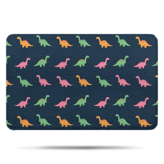 DarkBlue Cartoon Dinosaurs Pattern Bathroom Rugs Mat,Non Slip Microfiber Bathroom Rug,Rubber Backing,Soft Bathroom Mats for Bathroom Floor,Tub and Shower,17x27in(43x68cm)
