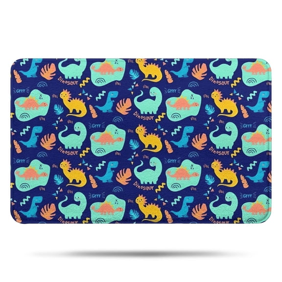 DarkBlue Cartoon Dinosaurs Pattern Bathroom Rugs Mat,Non Slip Microfiber Bathroom Rug,Rubber Backing,Soft Bathroom Mats for Bathroom Floor,Tub and Shower,17x27in(43x68cm)