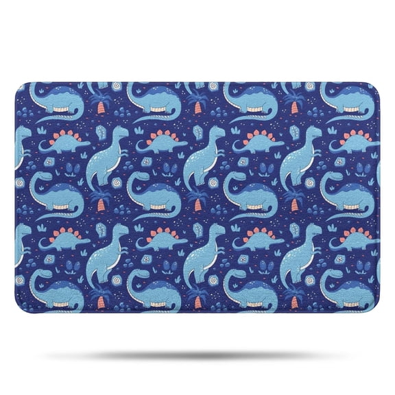DarkBlue Cartoon Dinosaurs Pattern Bathroom Rugs Mat,Non Slip Microfiber Bathroom Rug,Rubber Backing,Soft Bathroom Mats for Bathroom Floor,Tub and Shower,17x27in(43x68cm)