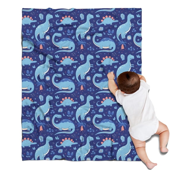 DarkBlue Cartoon Dinosaurs Pattern Blanket,Comfortable Soft Flannel Throw Blanket,All Season,Warm Lightweight Blankets for Sofa Bed Couch Living Room Chair,30"x40"