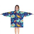 thumbnail image 1 of DarkBlue Cartoon Dinosaurs Pattern Blanket Hoodies for Kids 6-13YR Oversize Wearable Blanket Hoodies for Boys Girls Teens, 1 of 7