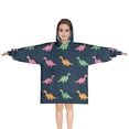 thumbnail image 1 of DarkBlue Cartoon Dinosaurs Pattern Blanket Hoodies for Kids 6-13YR Oversize Wearable Blanket Hoodies for Boys Girls Teens, 1 of 7