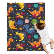 DarkBlue Cartoon Dinosaurs Planets Pattern Blanket,Comfortable Soft Flannel Throw Blanket,All Season,Warm Lightweight Blankets for Sofa Bed Couch Living Room Chair,30"x40"