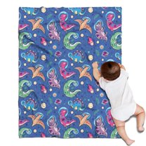 DarkBlue Cartoon Dinosaurs Planets Pattern Blanket,Comfortable Soft Flannel Throw Blanket,All Season,Warm Lightweight Blankets for Sofa Bed Couch Living Room Chair,30"x40"