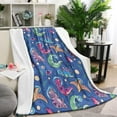 thumbnail image 1 of DarkBlue Cartoon Dinosaurs Planets Pattern Blanket,Comfortable Soft Flannel Throw Blanket,All Season,Warm Lightweight Blankets for Sofa Bed Couch Living Room Chair,60"x80", 1 of 4