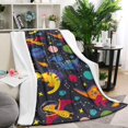 thumbnail image 1 of DarkBlue Cartoon Dinosaurs Planets Pattern Blanket,Comfortable Soft Flannel Throw Blanket,All Season,Warm Lightweight Blankets for Sofa Bed Couch Living Room Chair,40"x50", 1 of 4