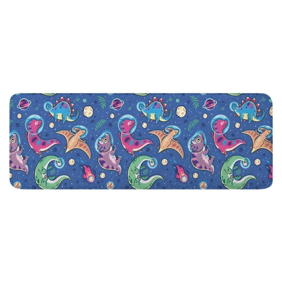 DarkBlue Cartoon Dinosaurs Planets Pattern Kitchen Rug Mat,Kitchen Runner Rugs Non Skid Washable,Decorative Kitchen Floor Mats for Kitchen,Sink,Laundry,17"x47.2"