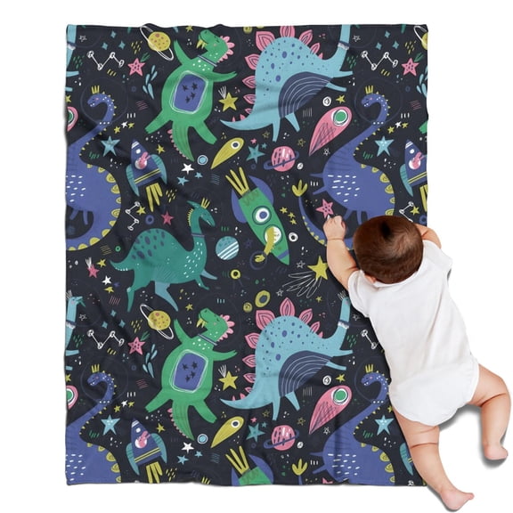 DarkBlue Cartoon Dinosaurs Rockets Pattern Blanket,Comfortable Soft Lamb Wool Throw Blanket,All Season,Warm Lightweight Blankets for Sofa Bed Couch Living Room Chair,30"x40"
