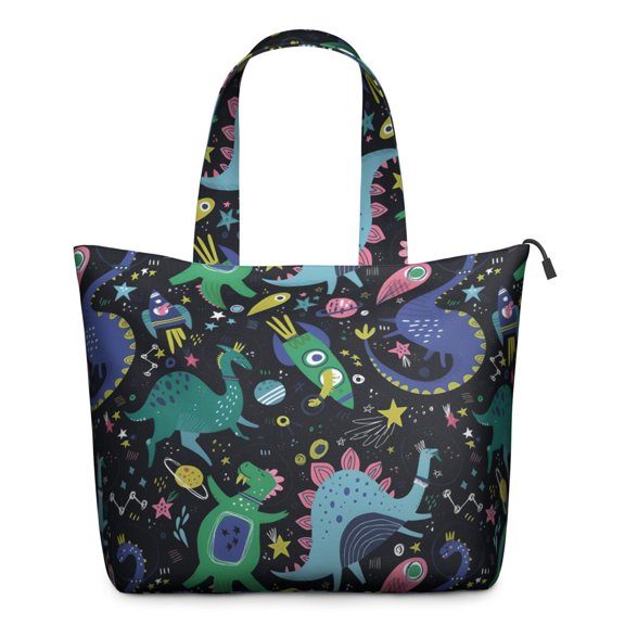 DarkBlue Cartoon Dinosaurs Rockets Pattern Travel Tote Bags for Women Carry On,Large Weekender Bags for Women Travel,Multi Functional Duffle Bag for Work,Shopping,Sports