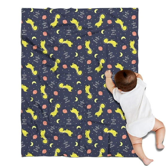 DarkBlue Cartoon Dinosaurs Space Pattern Blanket,Comfortable Soft Lamb Wool Throw Blanket,All Season,Warm Lightweight Blankets for Sofa Bed Couch Living Room Chair,30"x40"