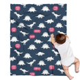 thumbnail image 1 of DarkBlue Cartoon Dinosaurs SpeechBubbles Pattern Blanket,Comfortable Soft Flannel Throw Blanket,All Season,Warm Lightweight Blankets for Sofa Bed Couch Living Room Chair,30"x40", 1 of 4