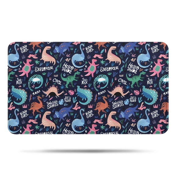 DarkBlue Cartoon Dinosaurs Text Pattern Bathroom Rugs Mat,Non Slip Microfiber Bathroom Rug,Rubber Backing,Soft Bathroom Mats for Bathroom Floor,Tub and Shower,17x30in(43x75cm)