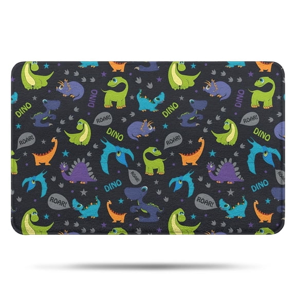 DarkBlue Cartoon Dinosaurs Text Pattern Bathroom Rugs Mat,Non Slip Microfiber Bathroom Rug,Rubber Backing,Soft Bathroom Mats for Bathroom Floor,Tub and Shower,17x27in(43x68cm)
