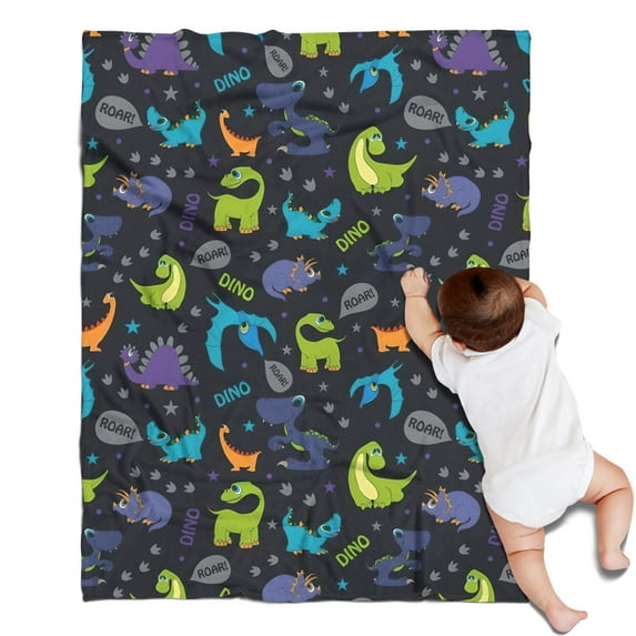 DarkBlue Cartoon Dinosaurs Text Pattern Blanket,Comfortable Soft Lamb Wool Throw Blanket,All Season,Warm Lightweight Blankets for Sofa Bed Couch Living Room Chair,30"x40"