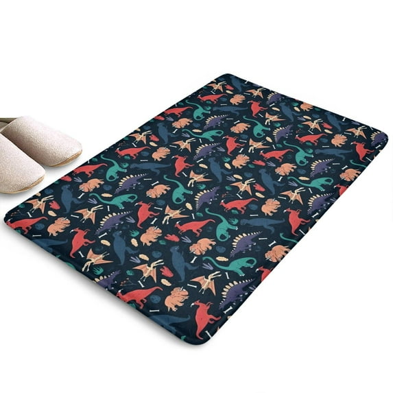 DarkBlue Colorful Dinosaurs Flannel Non Slip Door Rugs,Washable Door Mats Indoor,Decorative Door Mats,Dirt-Resistant and Absorbent Doormat for Entrance,Bedroom,Kitchen,Bathroom,23.5"x16"