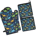 thumbnail image 1 of DarkBlue Colorful Dinosaurs Leaves Pattern Kitchen Oven Mitt and Pot Holder Sets 4 Pcs for Baking, Cooking and Grilling, Heat Resistant Up To 392 °F, 1 of 7