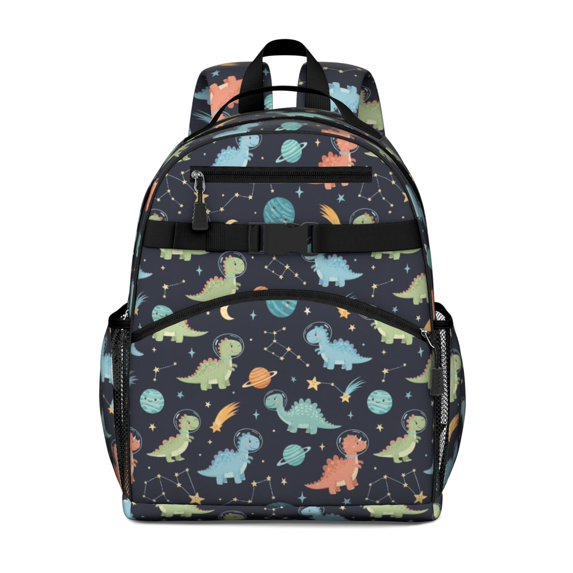 DarkBlue Dinosaurs AstronautHelmets Pattern Cute School Backpack Bag for School with Padded Back and Adjustable Shoulder Straps 15.25"x11.5"x5.25"