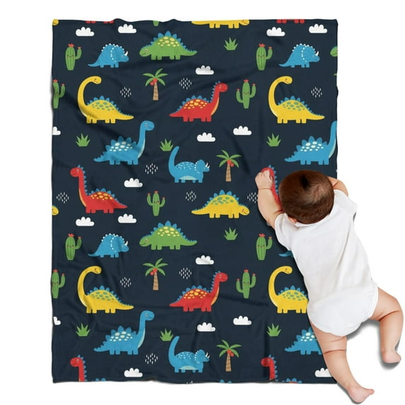 DarkBlue Dinosaurs Clouds Palms Pattern Blanket,Comfortable Soft Lamb Wool Throw Blanket,All Season,Warm Lightweight Blankets for Sofa Bed Couch Living Room Chair,30"x40"